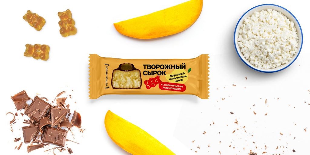 Творожный сырок со вкусом манго и жевательным мармеладом