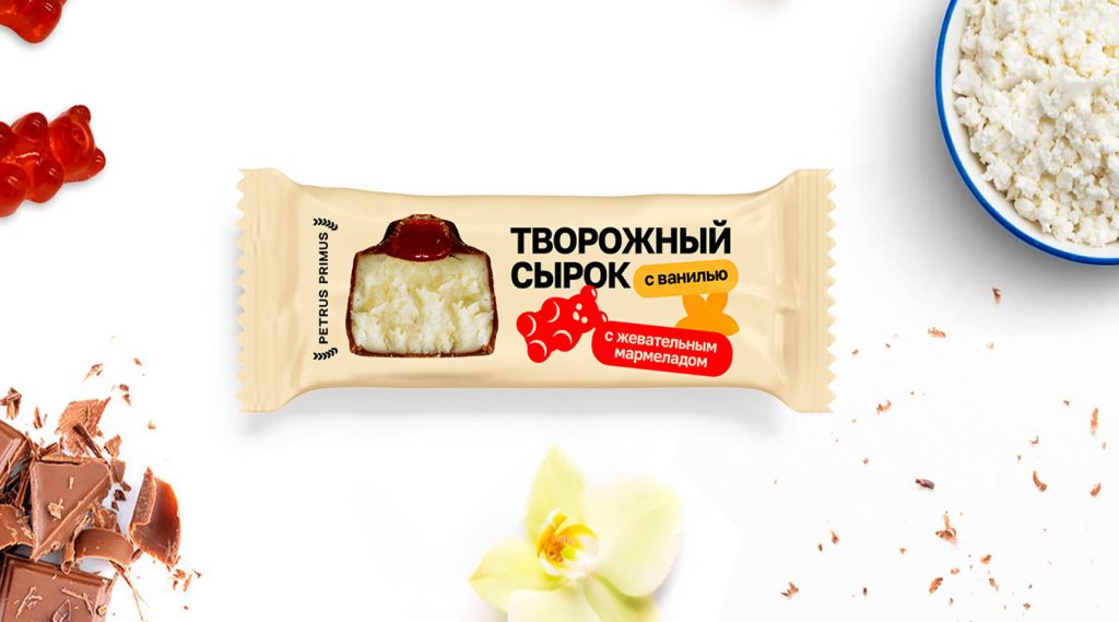 Творожный сырок со вкусом ванили и жевательным мармеладом